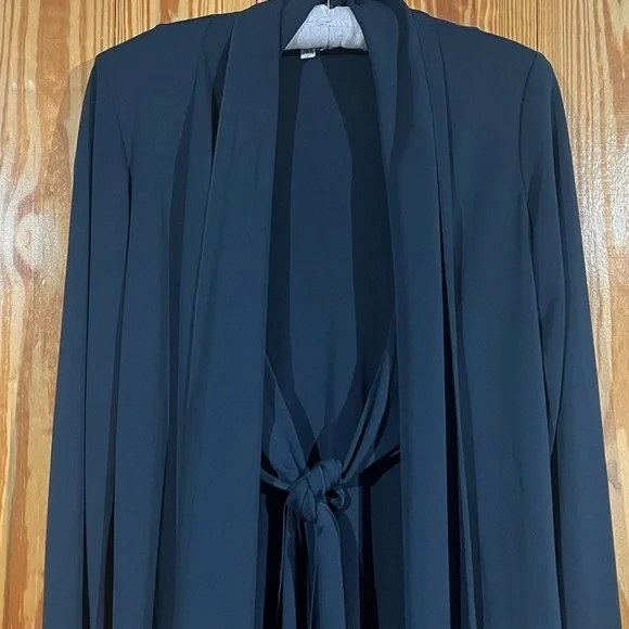 CAbi Waterfall Shawl Neck Tie Front Flowy Cardigan Jacket in Navy Blue - Picture 3 of 13